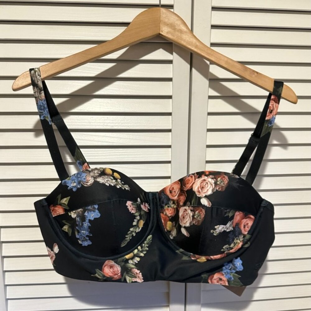 Albion Longline Bikini Top - Hailey Crop Rose Black Size XL